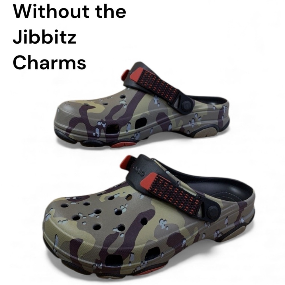 CROCS DESERT CAMO M Rugged Terrain Camouflage Clogs w/JIBBITZ Men 9 Women 11